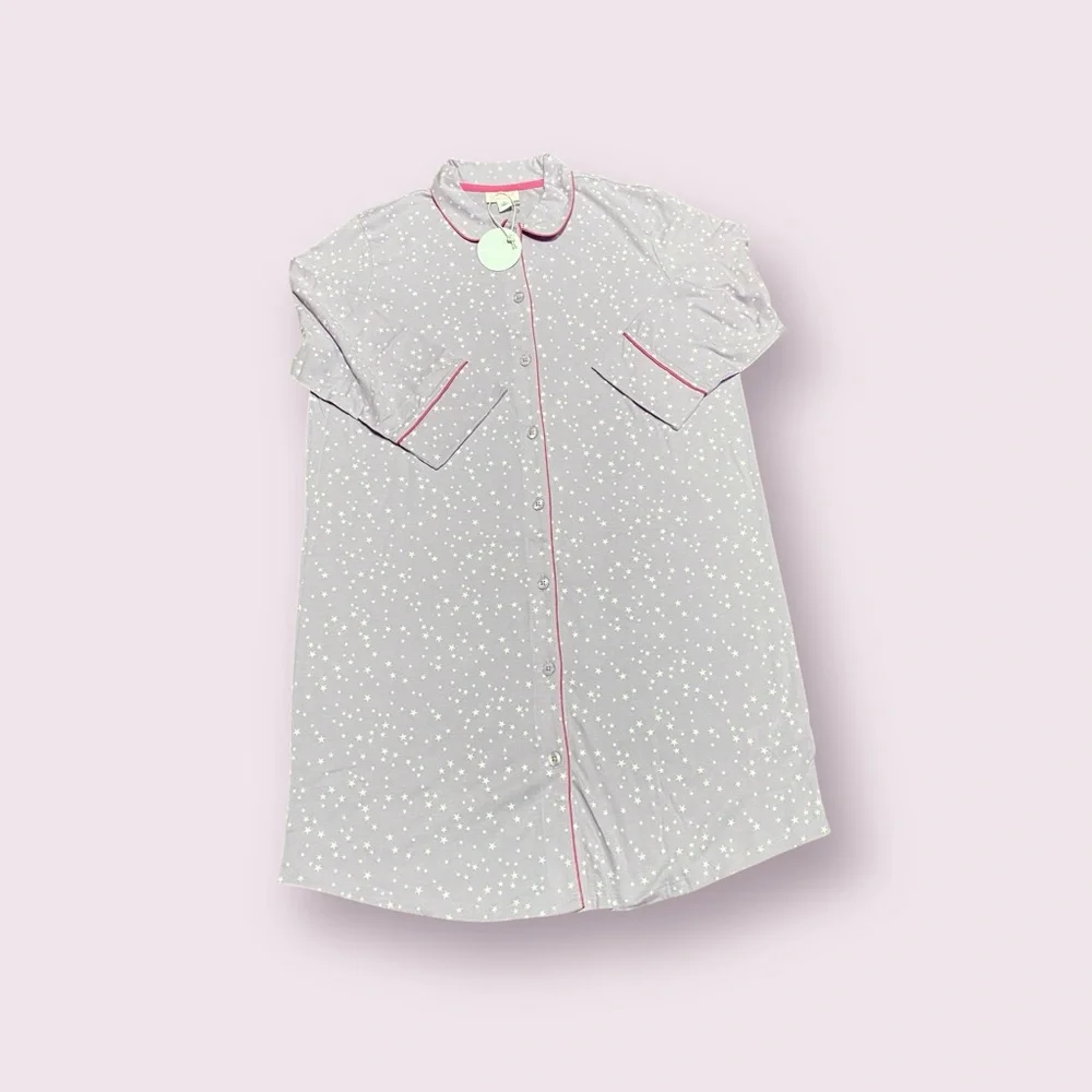 New! Lacey Chabert Collard Button Front Night Shirt Size Medium
